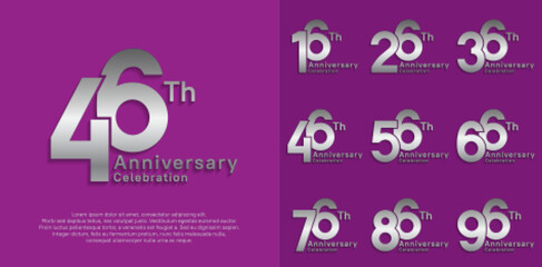 anniversary vector design set with silver color for special moment celebration