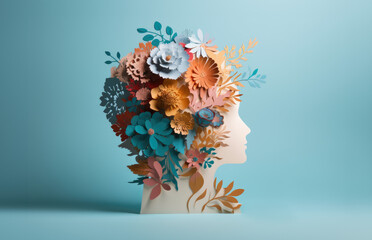 Mental health creative concept. Paper quilling silhouette of a man's head and face generative AI