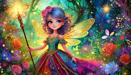 Obraz na płótnie Canvas Cute little fairy with magic wand