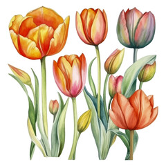 Obraz premium Discover 'Watercolored Tulips', a curated selection showcasing the elegance of tulips through the luminous and expressive medium of watercolor. This piece beautifully merges the natural grace of tulip