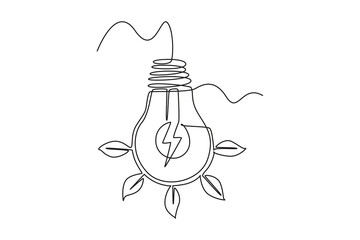 One continuous line drawing of  green technology concept. Doodle vector illustration in simple linear style.