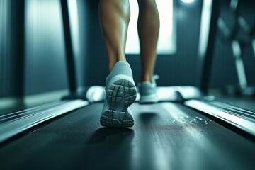 Fototapeta premium close up woman leg while running on treadmill,