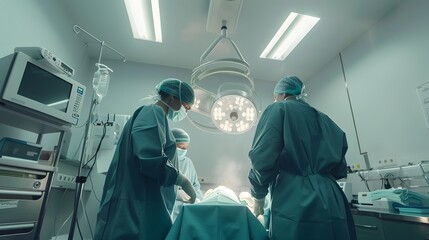 Operating theater surgeons prepare for an operation - obrazy, fototapety, plakaty