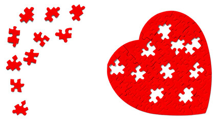 Heart Puzzle with Missing Pieces on White