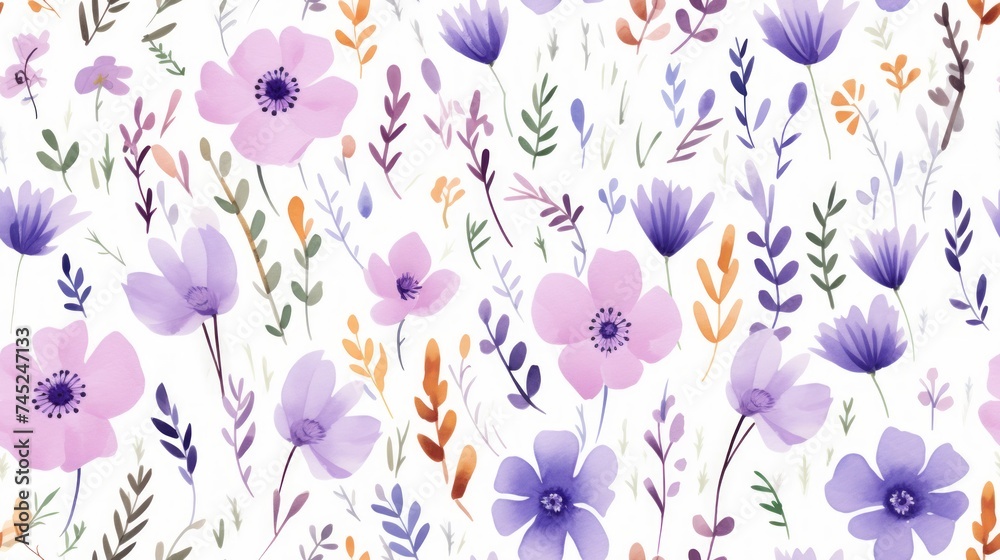 Poster generative ai simple aquarelle flowers pattern