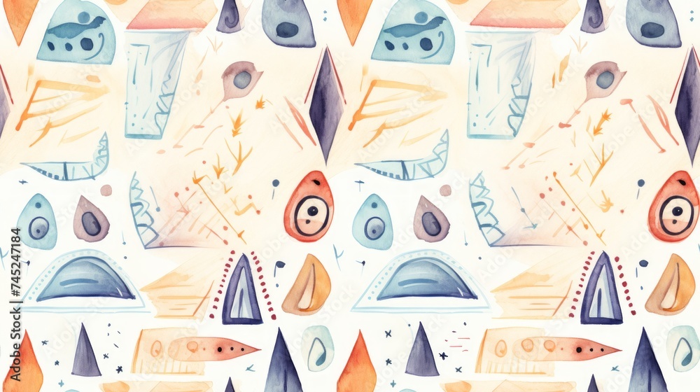 Aufkleber Generative AI Simple aquarelle hieroglyphs pattern
