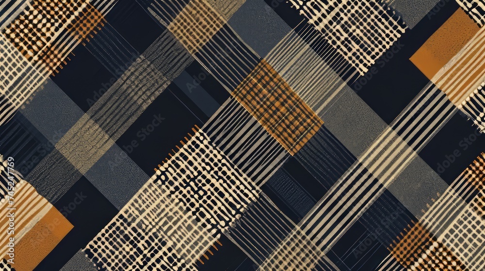 Poster Generative AI Small checkered textile pattern, uniform squares, subtle tones, seamless design, detailed linework