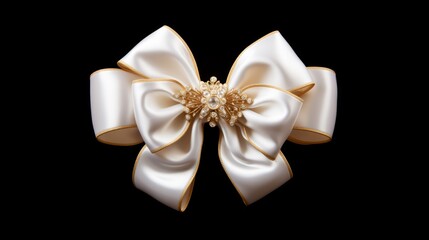 Generative AI Snow White Ribbon and Elegant Gold Bow