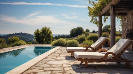 Obraz premium Terrace with chairs and swimming pool