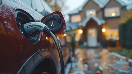 Papier Peint photo Navire electric car charging at home
