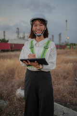 Asian female engineering supervisor with laptop
