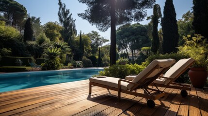Obraz premium Terrace with chairs and swimming pool