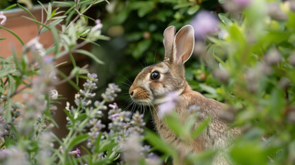 Naklejka na ściany i meble A wild rabbit that appeared in the garden