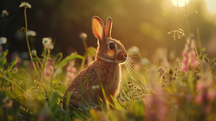 Obraz premium A wild rabbit that appeared in the garden