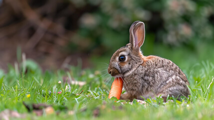 Naklejka na ściany i meble Rabbit eating carrots