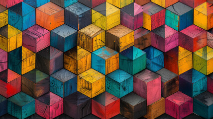 Fototapeta na wymiar colorful wooden blocks, aligned in a flowing pattern across the canvas.