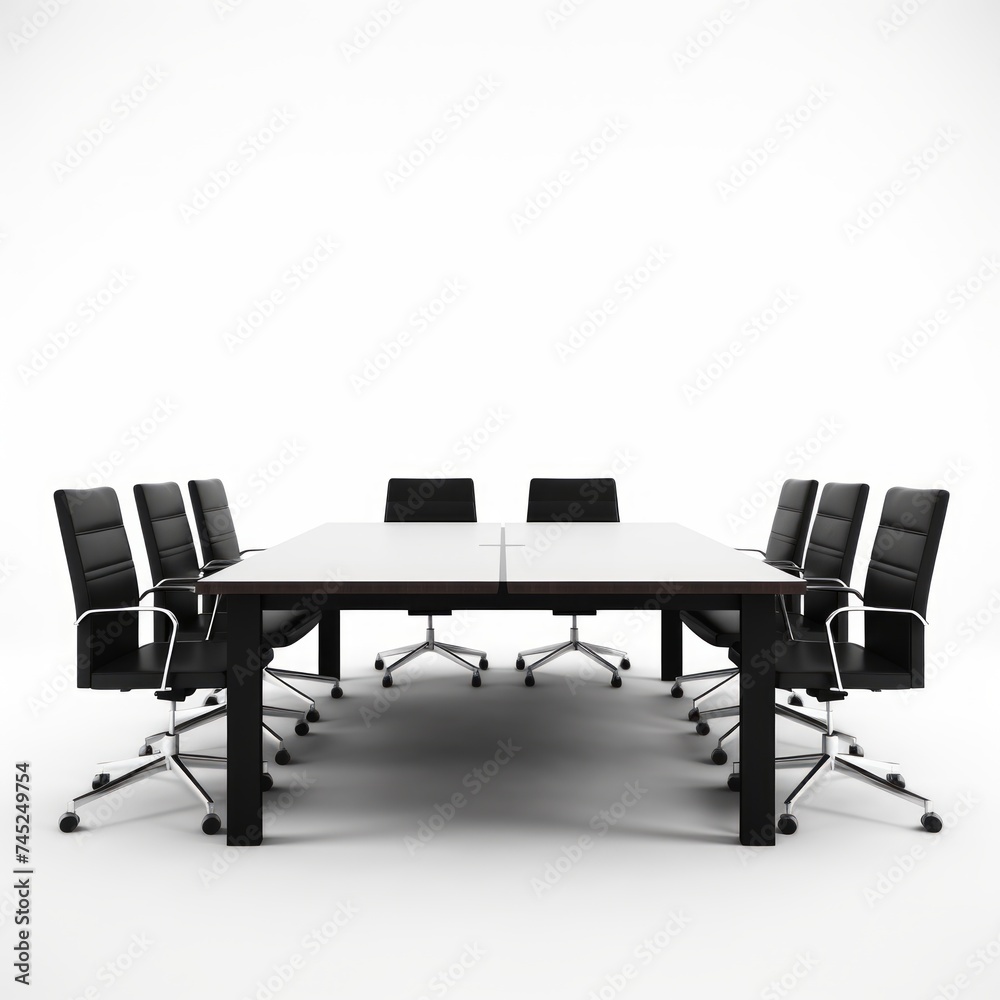 Wall mural stock image of a conference room table on a white background, spacious, professional meeting area ge