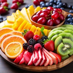 Stock image of a colorful fruit platter with assorted sliced fruits, a healthy and refreshing snack option Generative AI