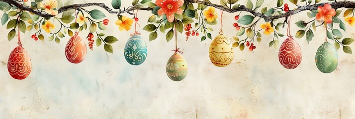 images of Easter eggs hanging from floral branches