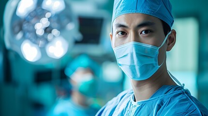 Fototapeta na wymiar Young asian surgeon prepares for his next operation