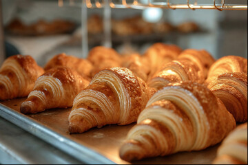 a tray of hot croissants fresh out of the oven
