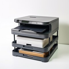 Stock image of a printer stand on a white background, organized, printer storage and support Generative AI