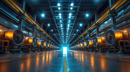 Fototapeta premium Inside of Ceiling air ventilation in a big warehouse.