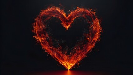 Red fire heart burning, power of love. - obrazy, fototapety, plakaty