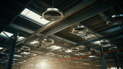 Inside of Ceiling air ventilation in a big warehouse.