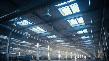 Inside of Ceiling air ventilation in a big warehouse.