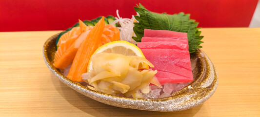 Food made from Japanese brand fish sashimi.