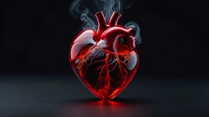 human heart burning with fire  - obrazy, fototapety, plakaty