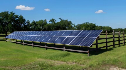 Solar panels in a field, solar energy, sustainable, countryside power, sun power