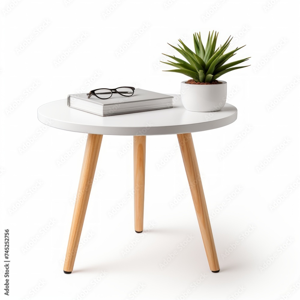 Poster stock image of an office side table on a white background, versatile, additional workspace or decor 