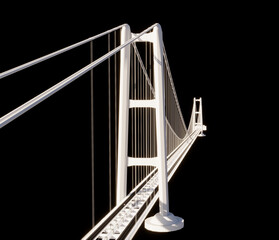 Bridge over the Strait of Messina, design and architecture, study of the deck, towers and suspensions. Architectural project. Bridge that will connect Sicily to Calabria. Italy. 3d rendering.