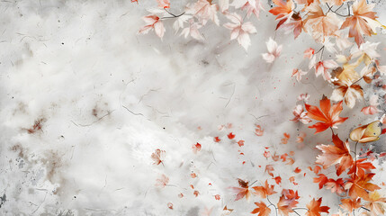 beautiful fall leaves blowing around, craft paper, watercolor, white distressed wallpaper background