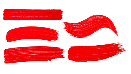 Set of red brush strokes on a blank background. PNG
