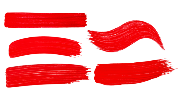 Set of red brush strokes on a blank background. PNG