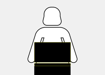 women with a laptop, Working girl working on the computer, Bloggers, laptop users thin line isolated flat vector icons, Including people, Images with Copy Space, vertical,