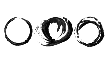 set of round prints of black paint . on an empty background. PNG