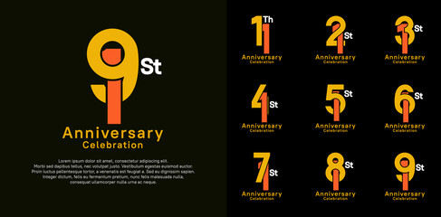 anniversary logotype vector design with orange and yellow color for celebration moment