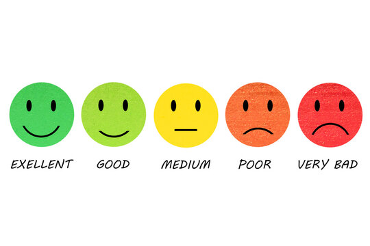feedback emoticon scale customer review rating icon isolated on white and transparent background. with text excellent good medium poor green yellow orange red color icon flat style.