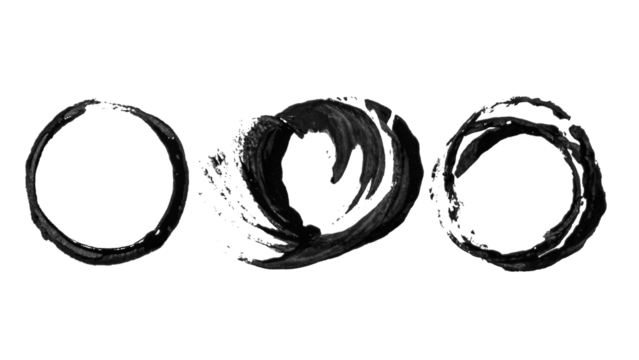 set of round prints of black paint . on an empty background. PNG