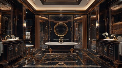 luxurious black bathroom interior design, creating a modern and elegant spa atmosphere for ultimate...
