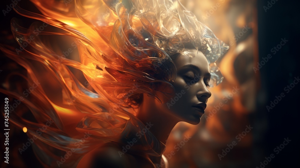Poster Generative AI Unique textures and layers blending seamlessly into a beautiful woman