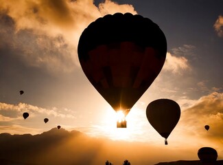 Hot air balloons on the sky. Travel Wallpaper. - obrazy, fototapety, plakaty