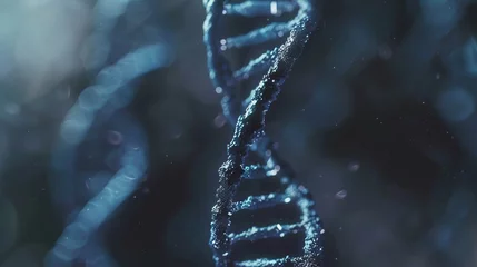 Fotobehang blue dna helix spiral molecule, a scientific exploration into genetic coding and genomic sequencing © CinimaticWorks