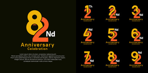 anniversary logotype vector design with orange and yellow color for celebration moment