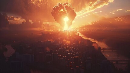 aftermath of nuclear bomb explosion: city devastation and fallout aftermath in the wake of atomic war - obrazy, fototapety, plakaty