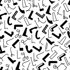 Black and white seamless pattern with the letter L in various styles, hand lettering.